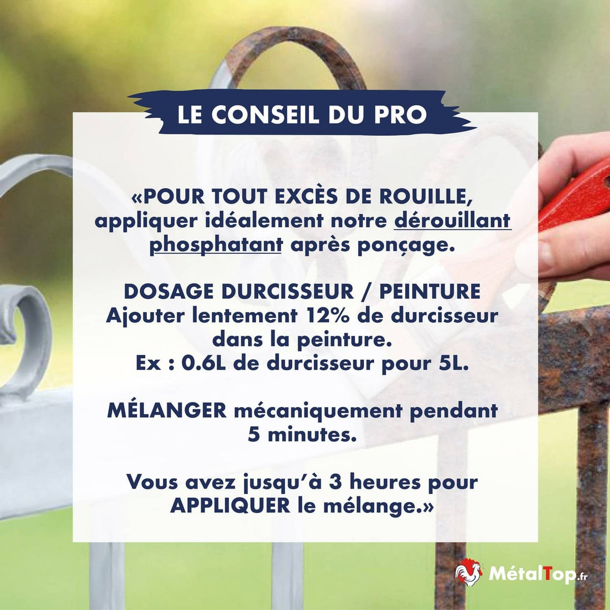 Conseil pro : dérouillant phosphatant et dosage 12% de durcisseur pour peinture sur métal rouillé