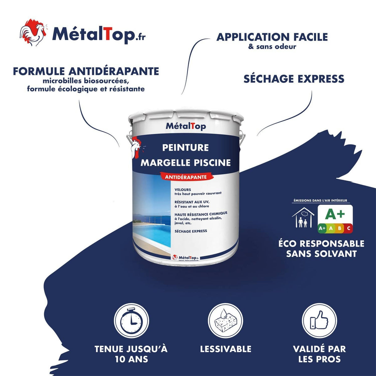 Pot de peinture MétalTop Margelle Piscine antidérapante, séchage express, tenue jusqu'à 10 ans