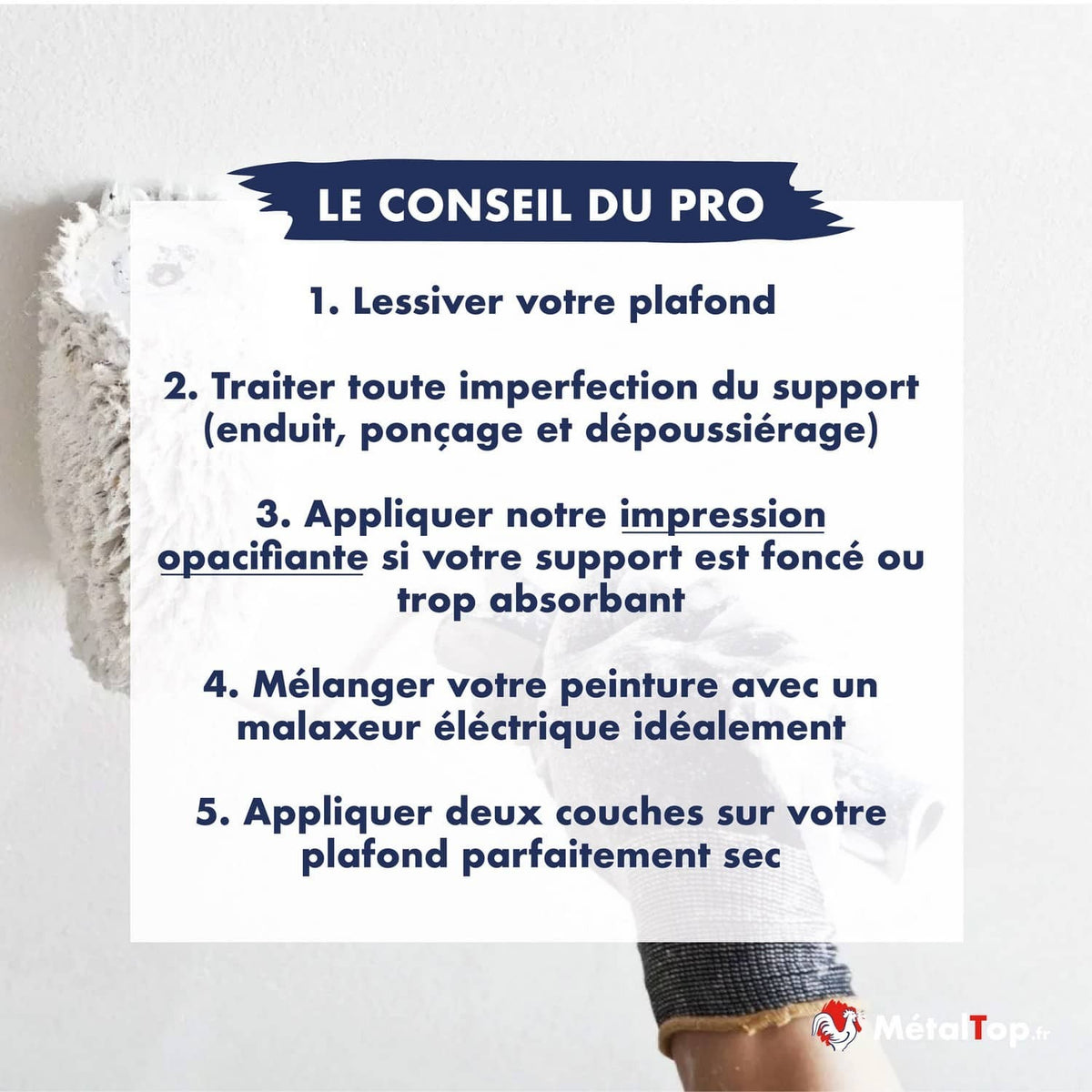 Conseils du pro pour peindre un plafond : préparation du support et deux couches de peinture