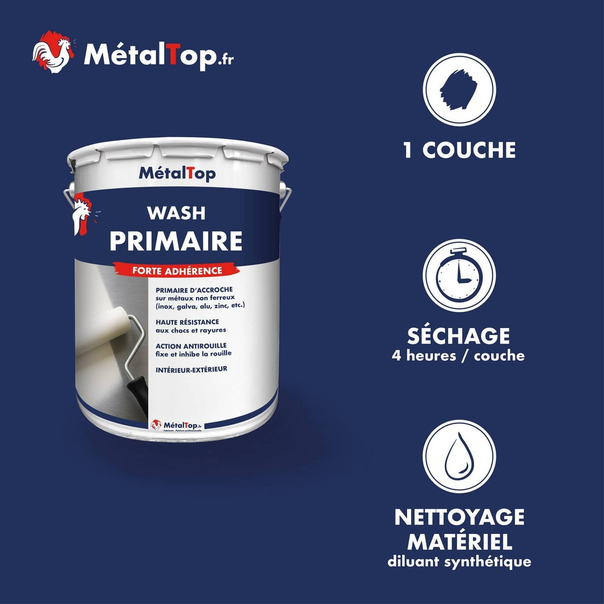 Pot de Wash Primaire MétalTop, primaire d'accroche forte adhérence pour métaux non ferreux
