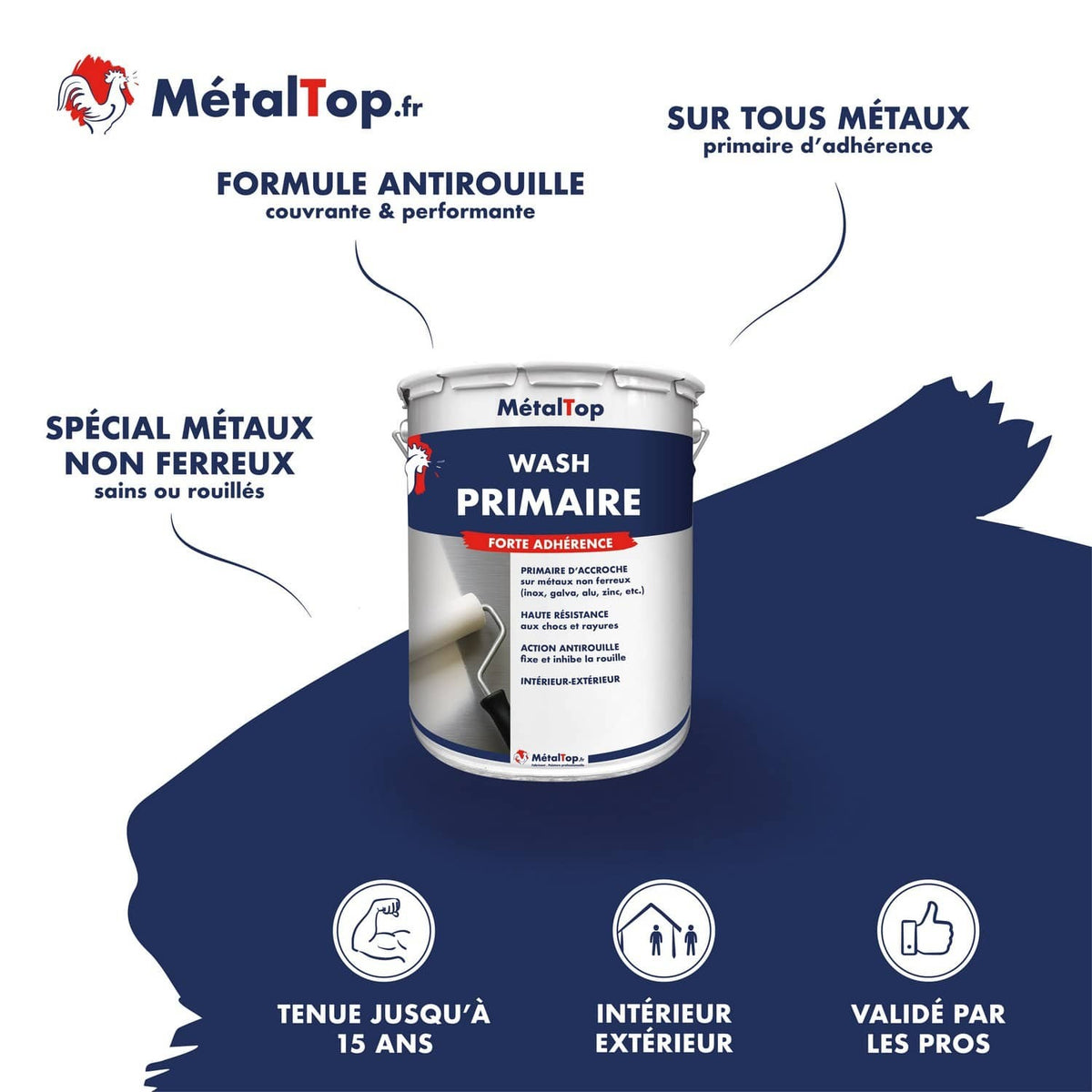 Pot de primaire d'accroche MétalTop Wash pour métaux non ferreux, forte adhérence