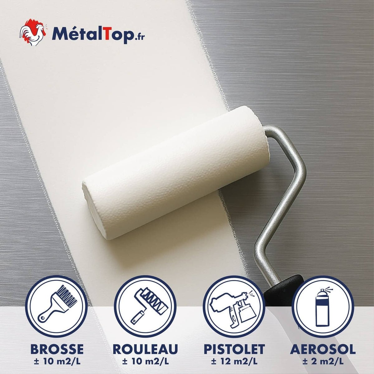 Peinture métal blanche au rouleau avec rendements par outil : brosse, rouleau, pistolet, aérosol