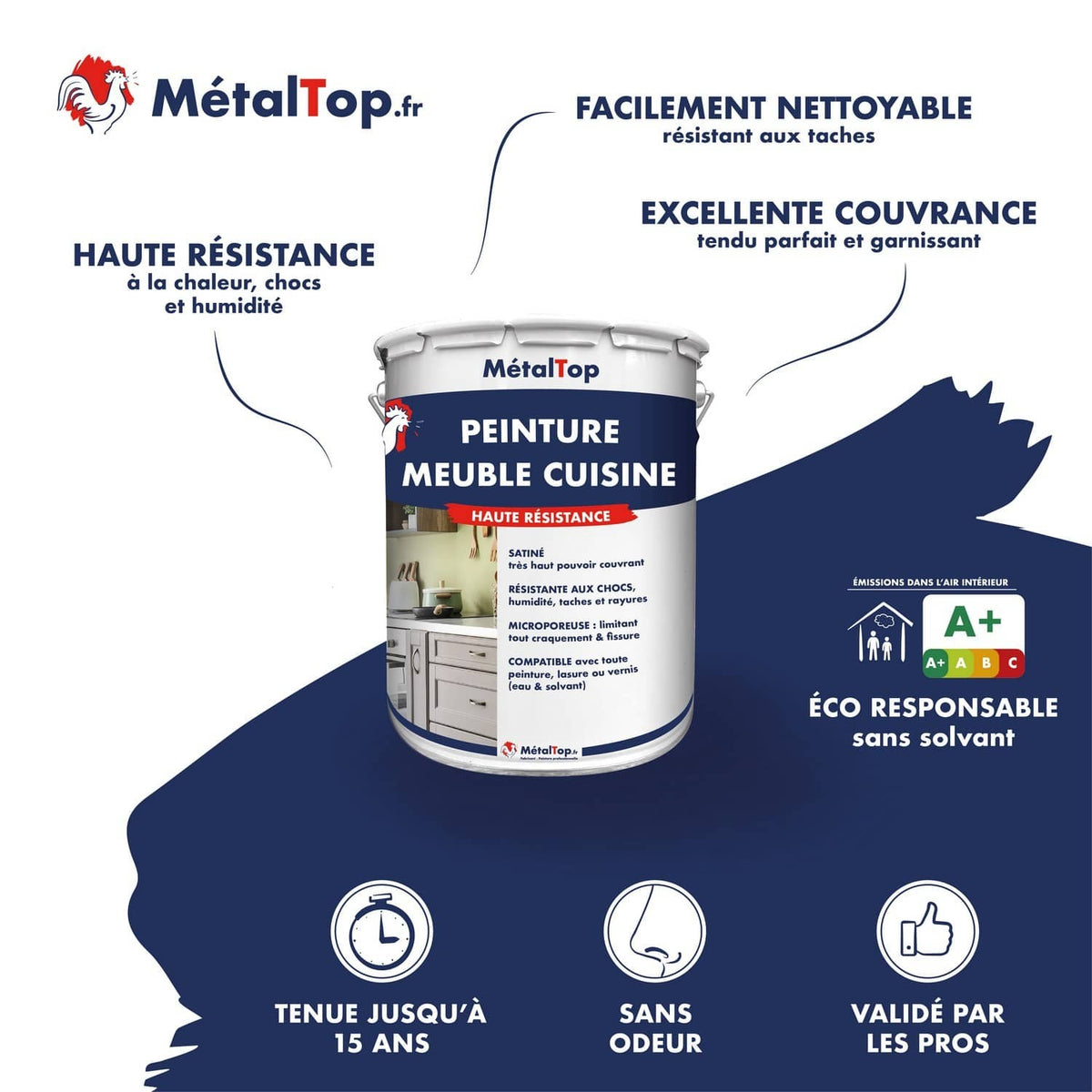 Pot de peinture MétalTop pour meuble de cuisine, haute résistance, satiné, sans solvant