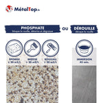 Phosphate ou dérouille MétalTop : application sur rouille à l'éponge, brosse ou rouleau, ou immersion 45 min