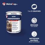 Pot de peinture Noir Ferronnerie MétalTop antirouille mat, multisupport, intérieur-extérieur