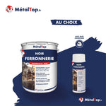 Peinture Noir Ferronnerie antirouille mat MétalTop en pot et en spray à buse orientable