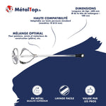 Mélangeur à peinture chromé MétalTop, tige de 600 mm et tête de 100 mm pour perceuse