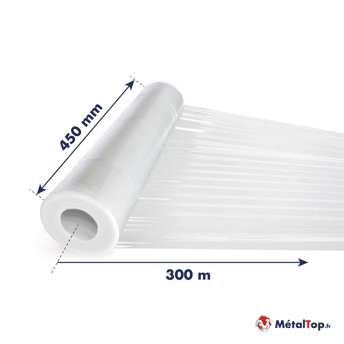 Rouleau de film étirable transparent, largeur 450 mm, longueur 300 m