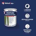 Pot de peinture MétalTop pour terrain de foot haute résistance, avec ligne blanche sur gazon