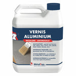 Bidon de vernis aluminium incolore antirouille MétalTop appliqué au pinceau sur une surface métallique