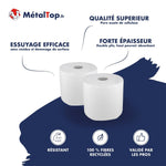 Deux rouleaux de papier essuie-tout blanc MétalTop en ouate de cellulose, double épaisseur
