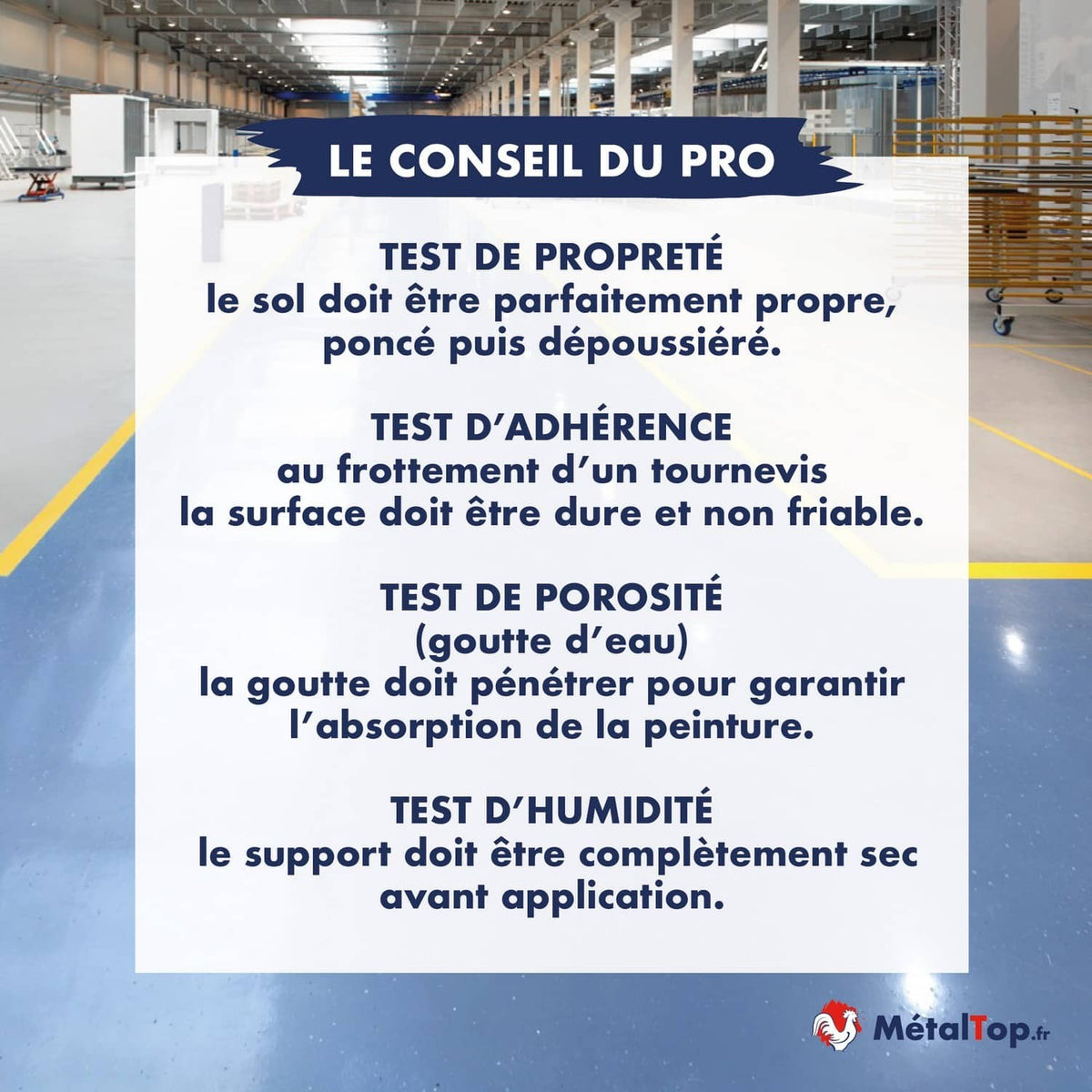Conseils du pro : 4 tests pour préparer un sol industriel avant application de peinture