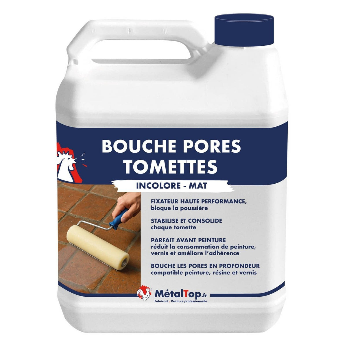 Bidon blanc Bouche Pores Tomettes incolore mat MétalTop, fixateur pour tomettes en terre cuite