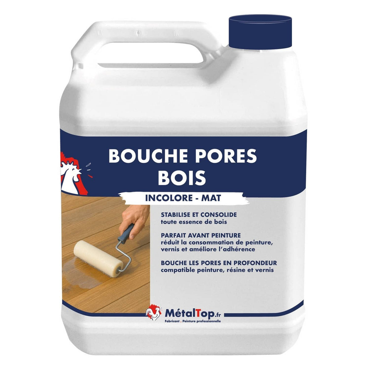 Bidon blanc Bouche Pores Bois MétalTop incolore mat, pour boucher les pores du bois avant peinture