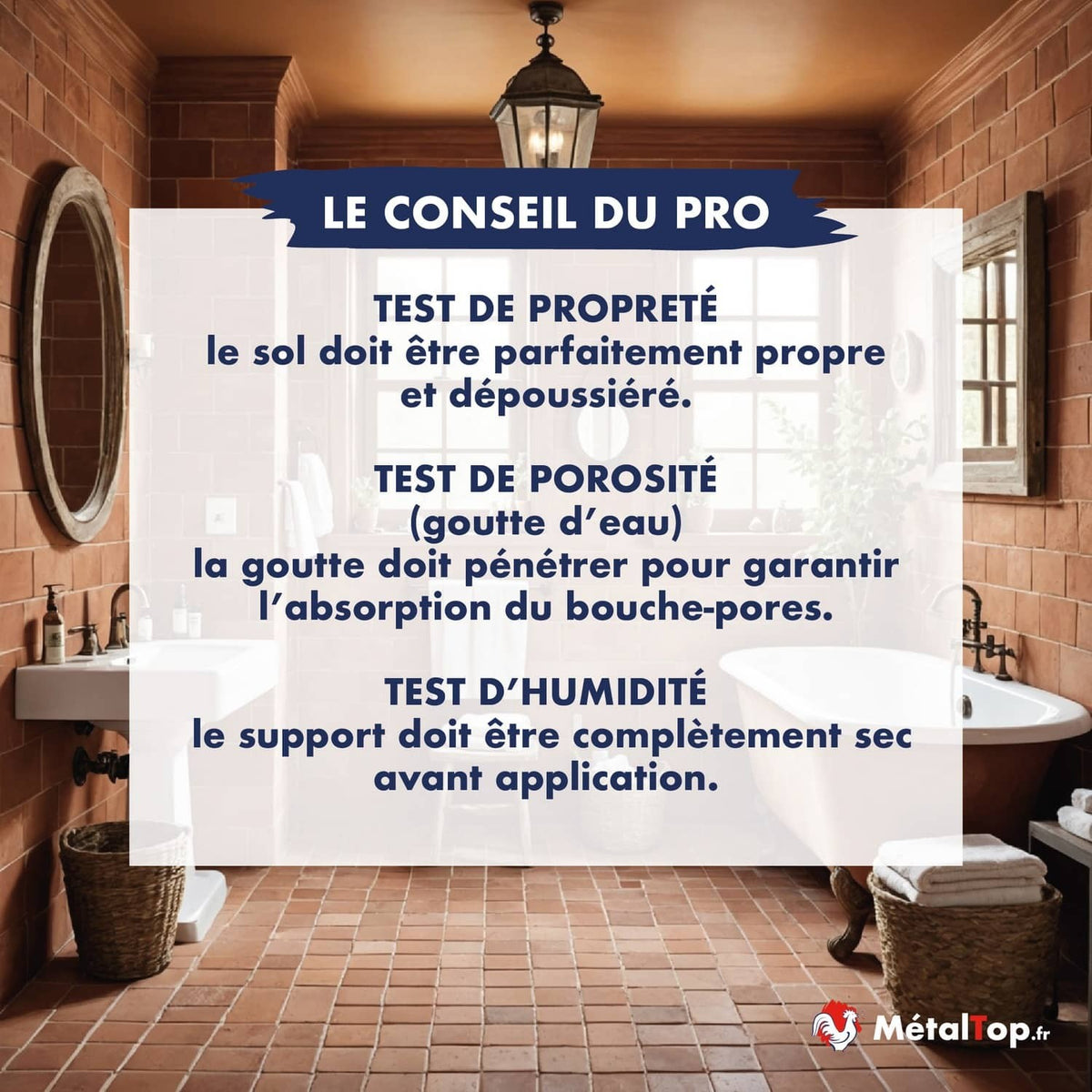 Conseils du pro pour sol en terre cuite : tests de propreté, porosité et humidité