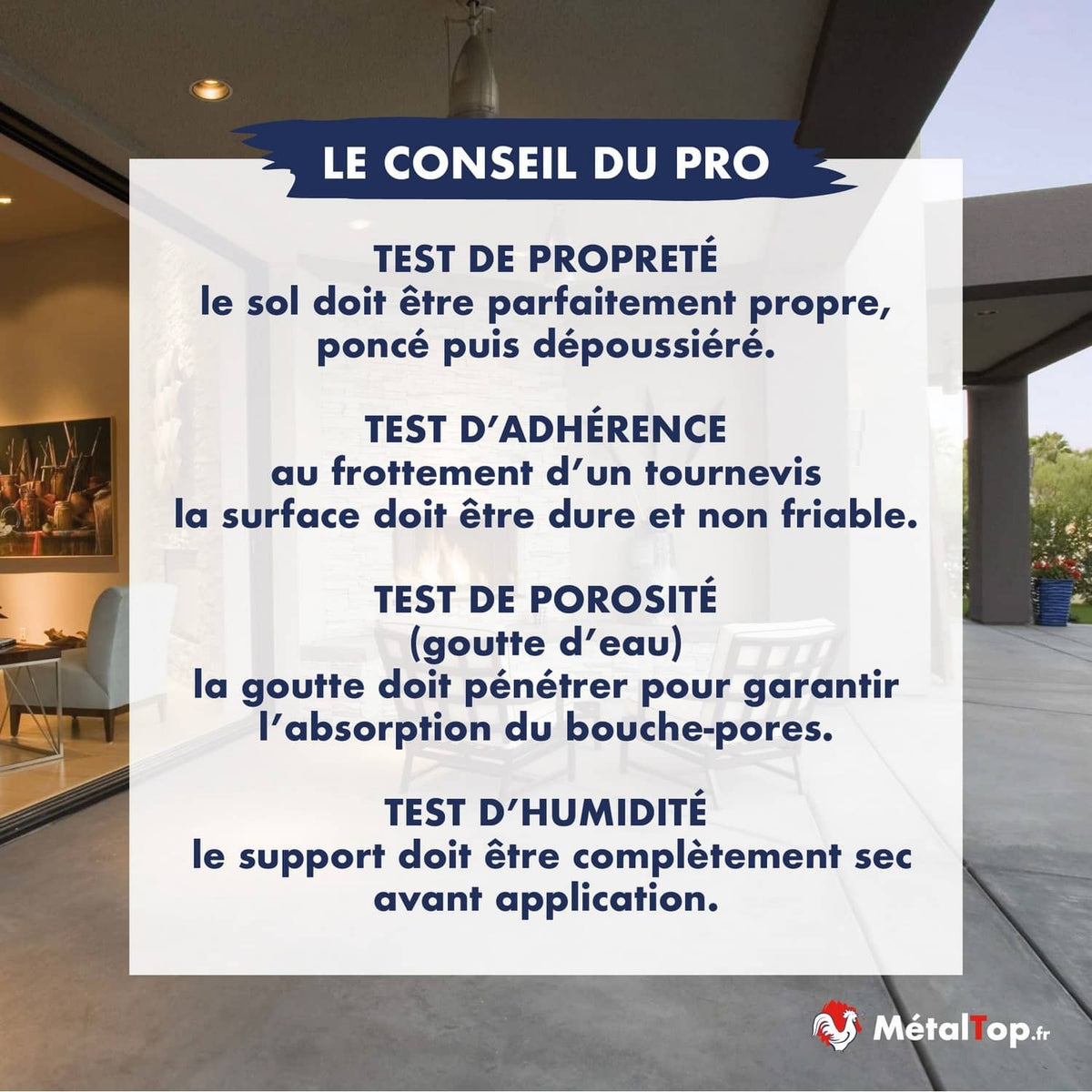 Conseil du pro : tests de propreté, adhérence, porosité et humidité d'un sol avant application