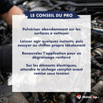 Conseils pro dégraissage moteur : pulvériser, essuyer, sécher avant remise sous tension