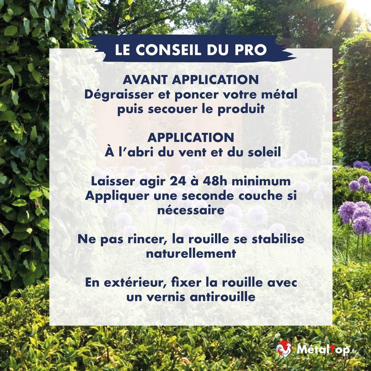 Conseils MétalTop pour traiter la rouille sur métal : dégraisser, poncer, appliquer, vernir