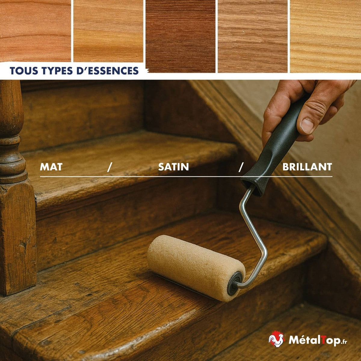 Application de finition sur un escalier bois
