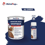 Pot et aérosol de peinture bois exotique MétalTop haute résistance, bleu marine