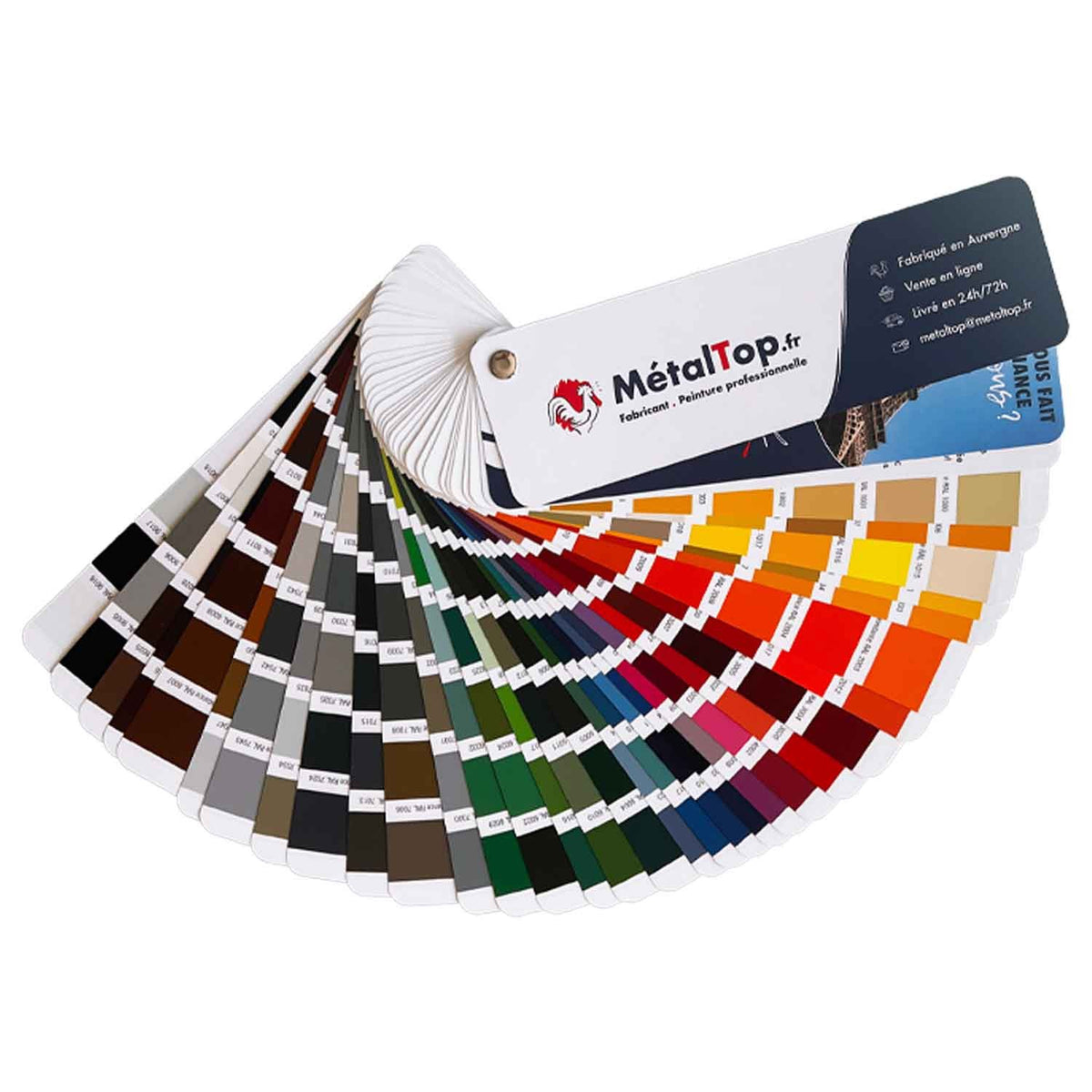 Éventail de nuancier RAL MétalTop.fr présentant une large palette de couleurs de peinture professionnelle