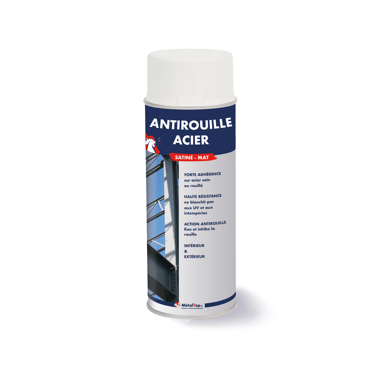 Bombe aérosol antirouille acier satiné-mat MétalTop