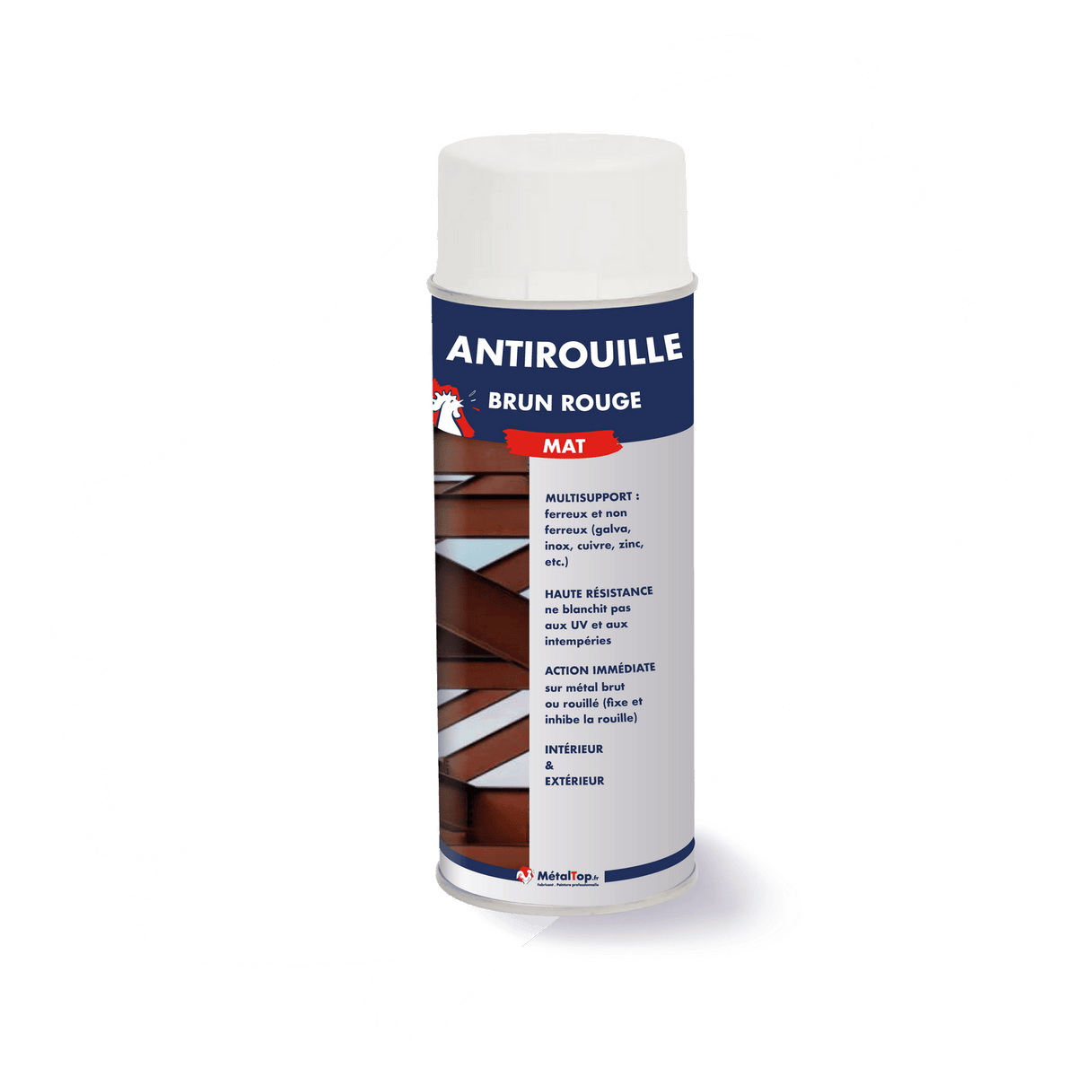 Bombe aérosol antirouille brun rouge mat MétalTop pour métal brut ou rouillé