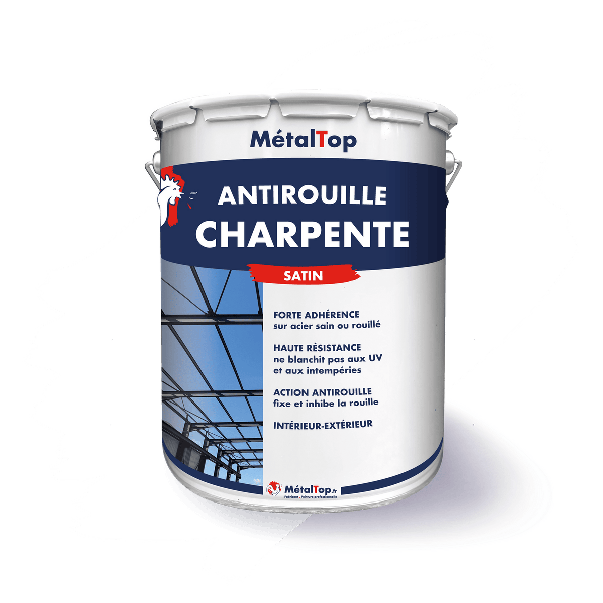 Pot de peinture MétalTop Antirouille Charpente finition satin, visuel de charpente métallique