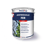 Pot de peinture Antirouille Fer MétalTop finition satin, sur fond d'une grille en fer forgé