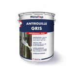 Pot de peinture antirouille gris mat MétalTop, appliquée au pinceau sur des barreaux rouillés