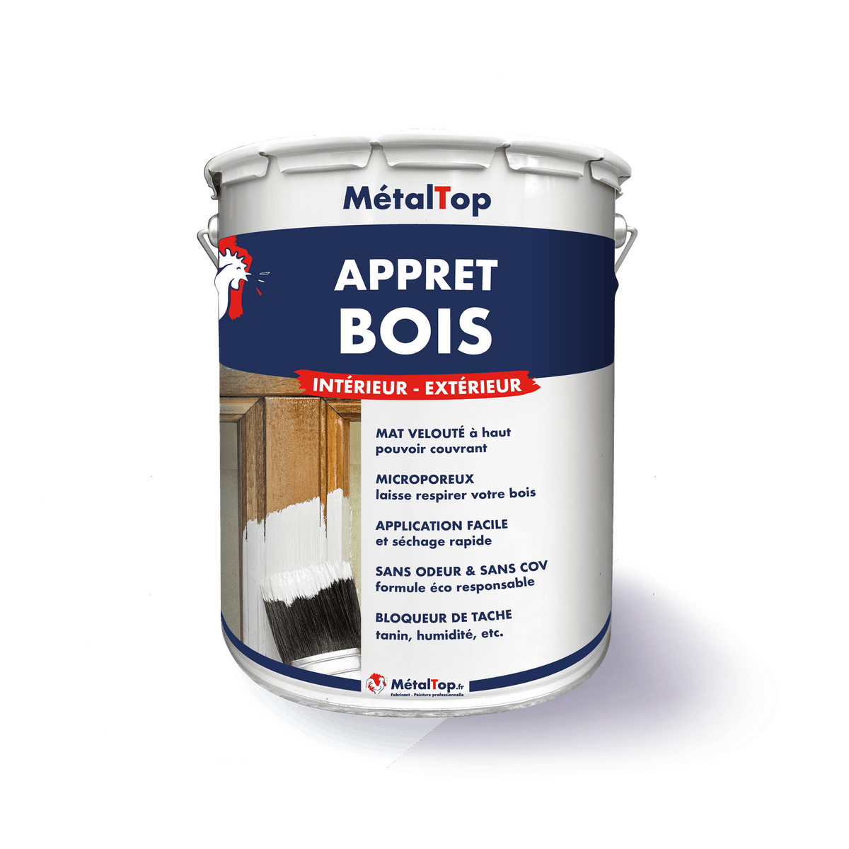 Pot de peinture MétalTop Appret Bois intérieur extérieur, mat velouté et microporeux