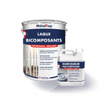 Pot de laque bicomposants antirouille brillant MétalTop blanc et son durcisseur polyuréthane