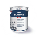 Pot de peinture blanc MétalTop Mat Plafond, finition mate, étiquette bleu marine