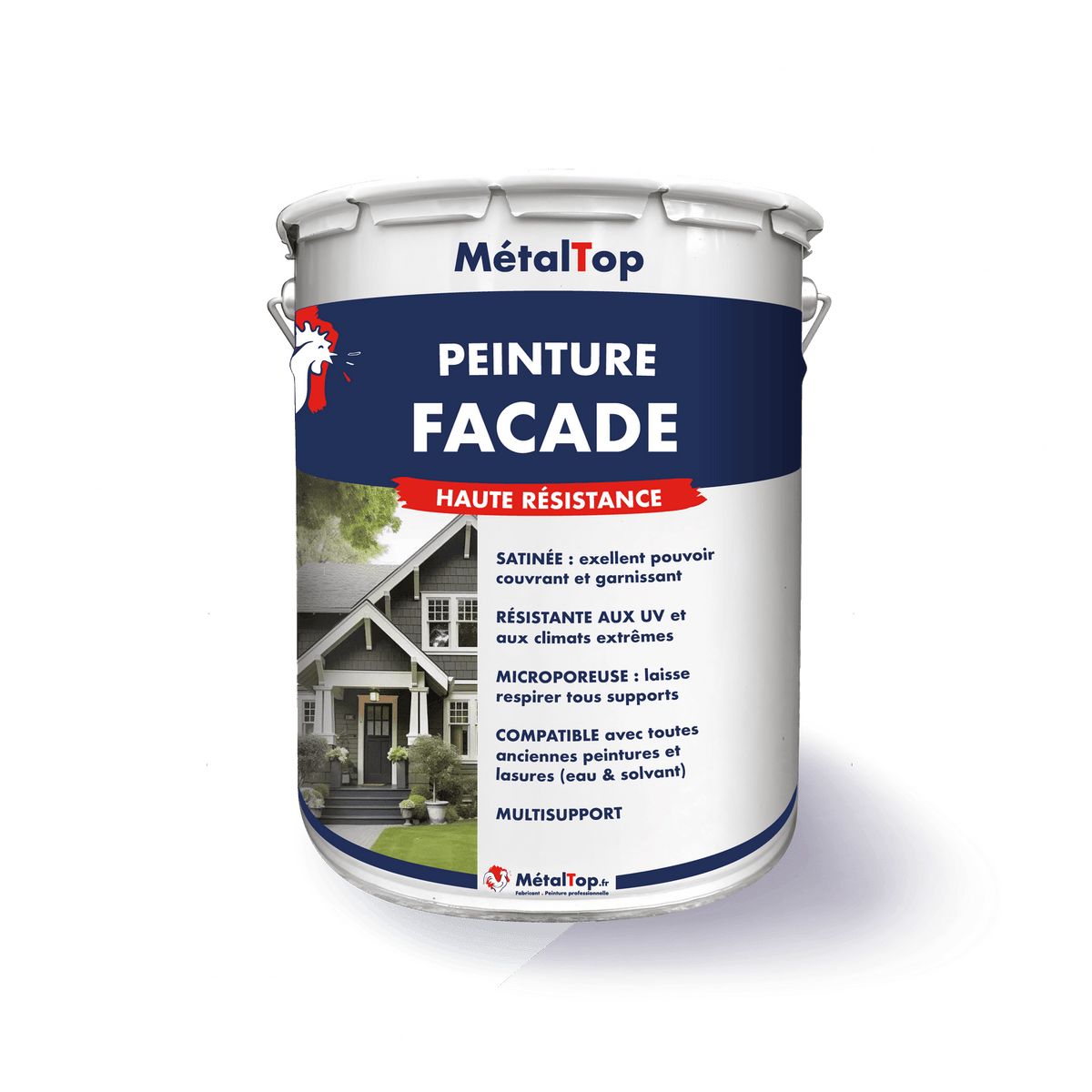 Pot de peinture façade MétalTop haute résistance avec illustration d'une maison