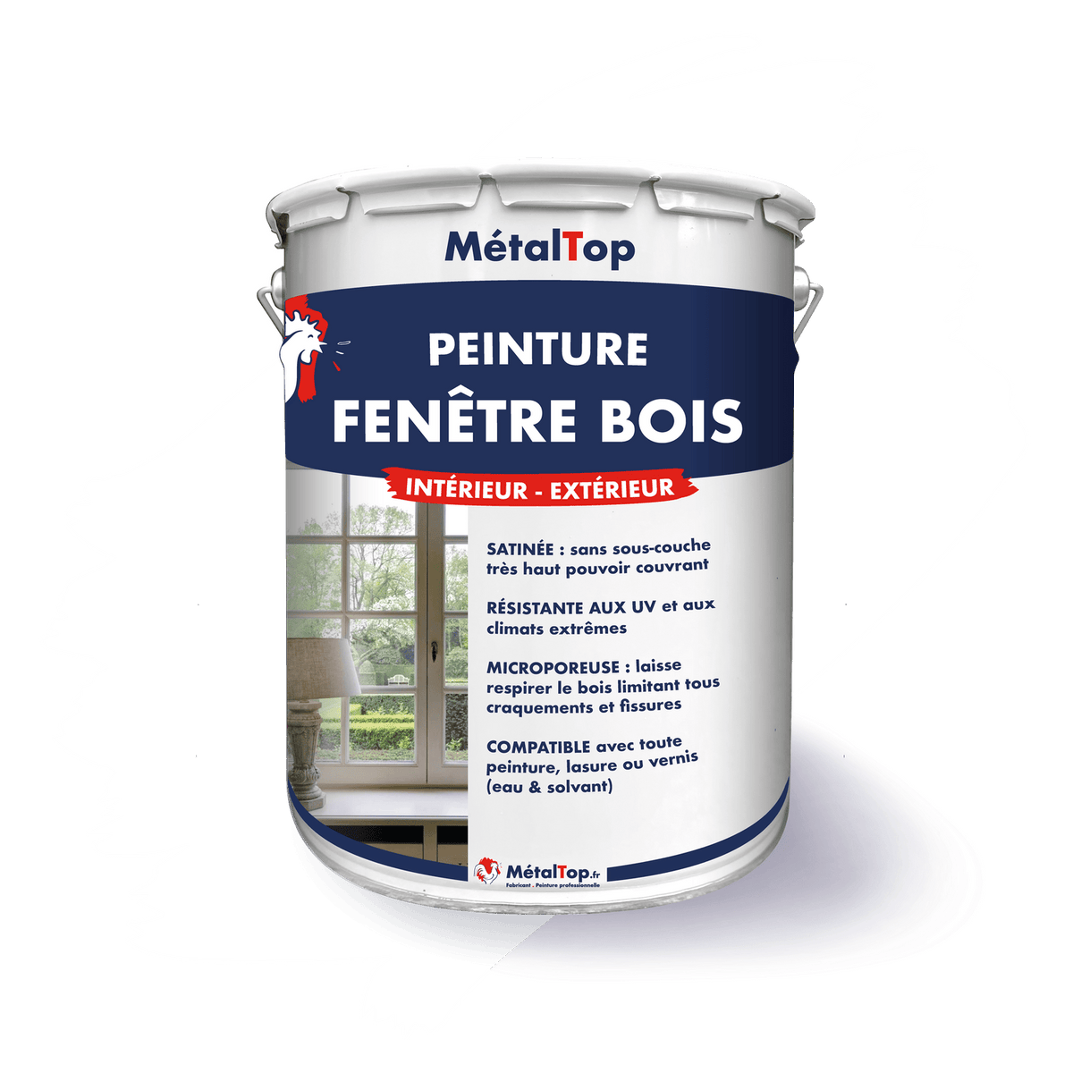 Pot de peinture MétalTop blanc pour fenêtre bois, satinée, intérieur et extérieur