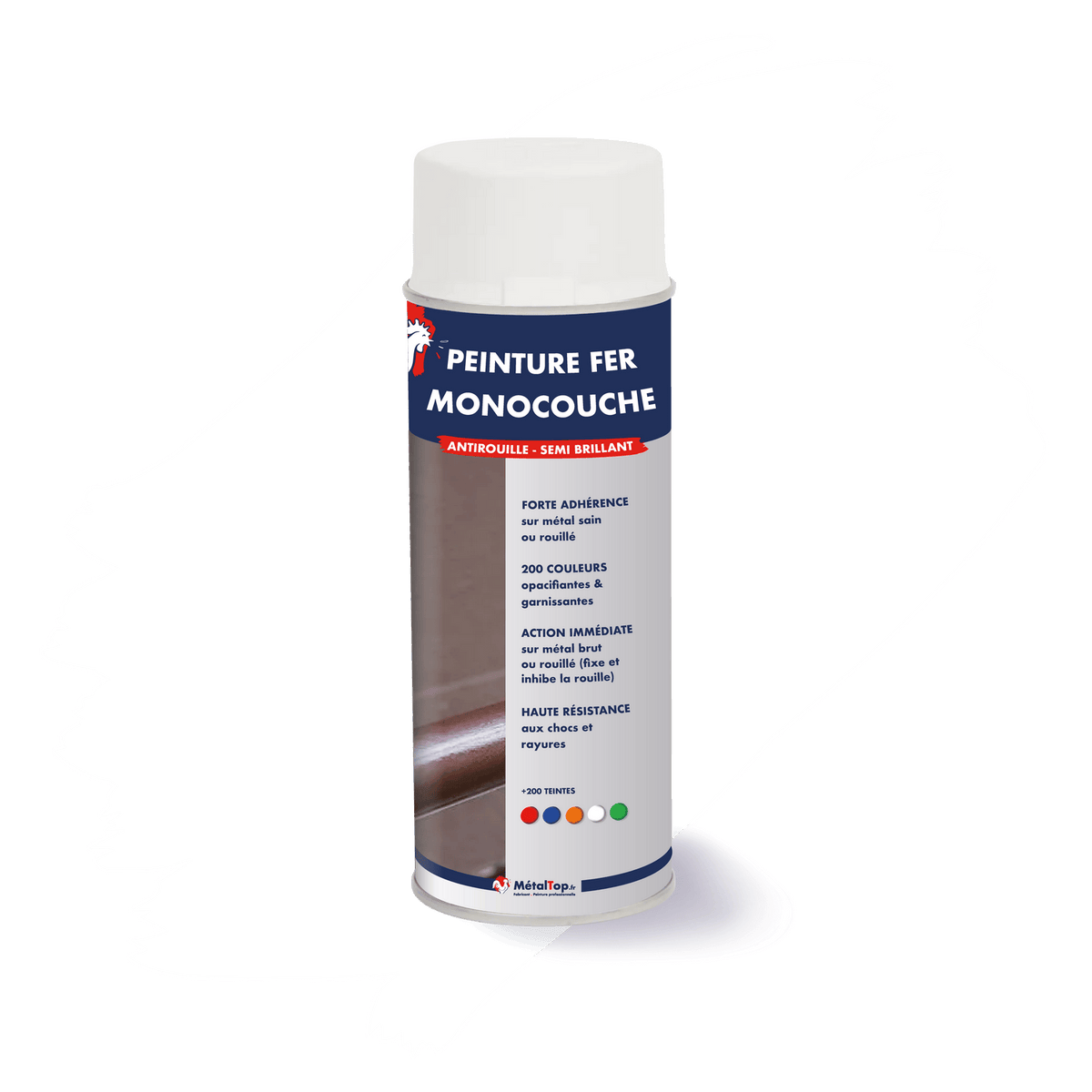 Bombe aérosol de peinture fer monocouche antirouille semi brillant MétalTop