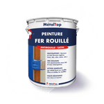 Pot de peinture antirouille satin MétalTop Fer Rouillé, illustré d'un pinceau bleu