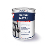 Pot de peinture métal antirouille satin MétalTop, appliquée sur une grille en fer forgé