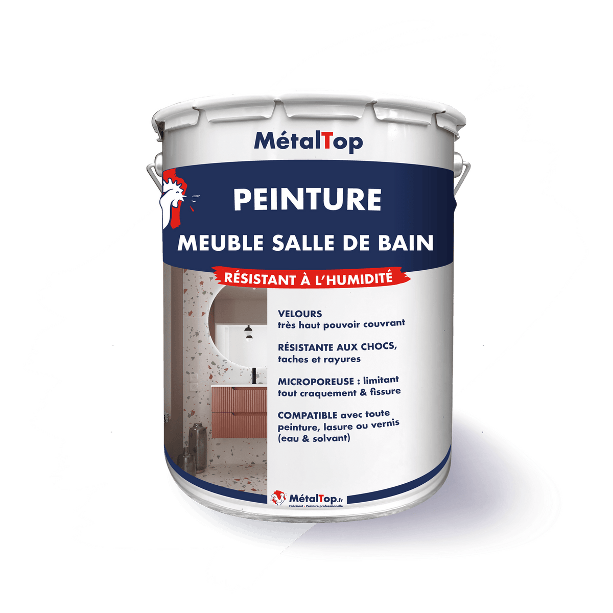 Pot de peinture MétalTop pour meuble de salle de bain, résistant à l'humidité