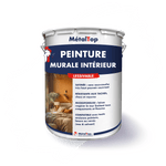 Pot de peinture murale intérieure MétalTop lessivable, bandeau bleu marine, visuel de chambre ocre