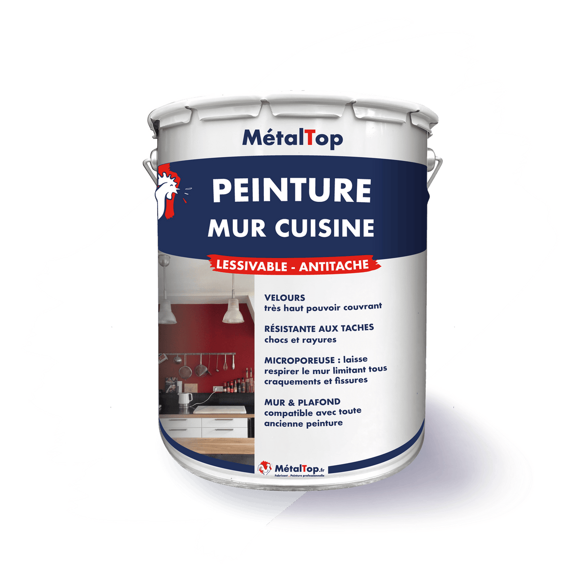 Pot de peinture MétalTop Mur Cuisine lessivable et antitache, finition velours