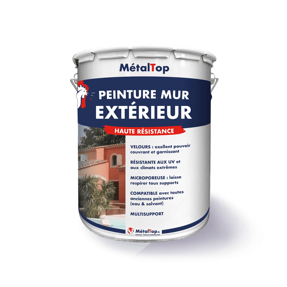 Pot de peinture mur extérieur haute résistance MétalTop, fini velours