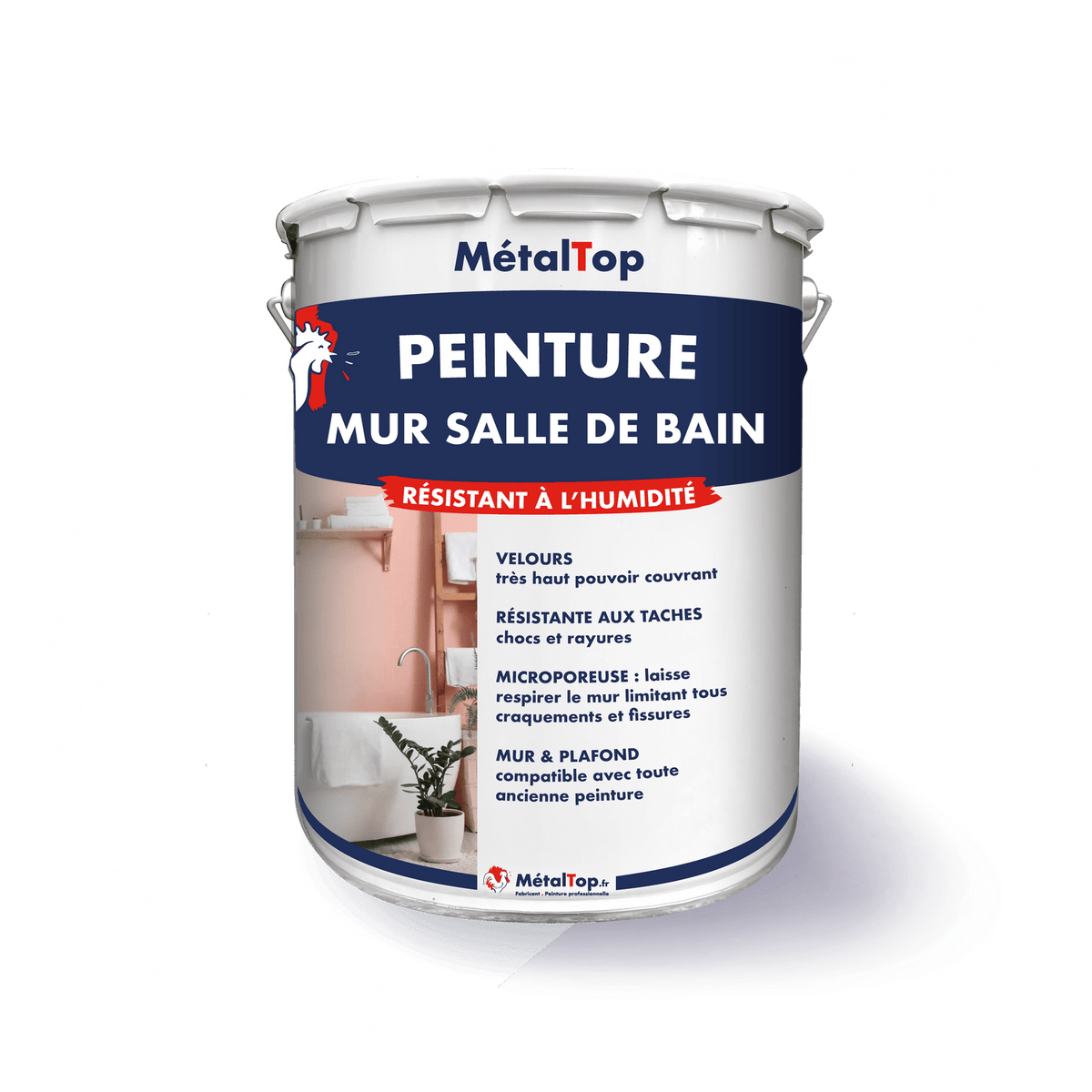 Pot de peinture MétalTop pour mur de salle de bain, résistant à l'humidité