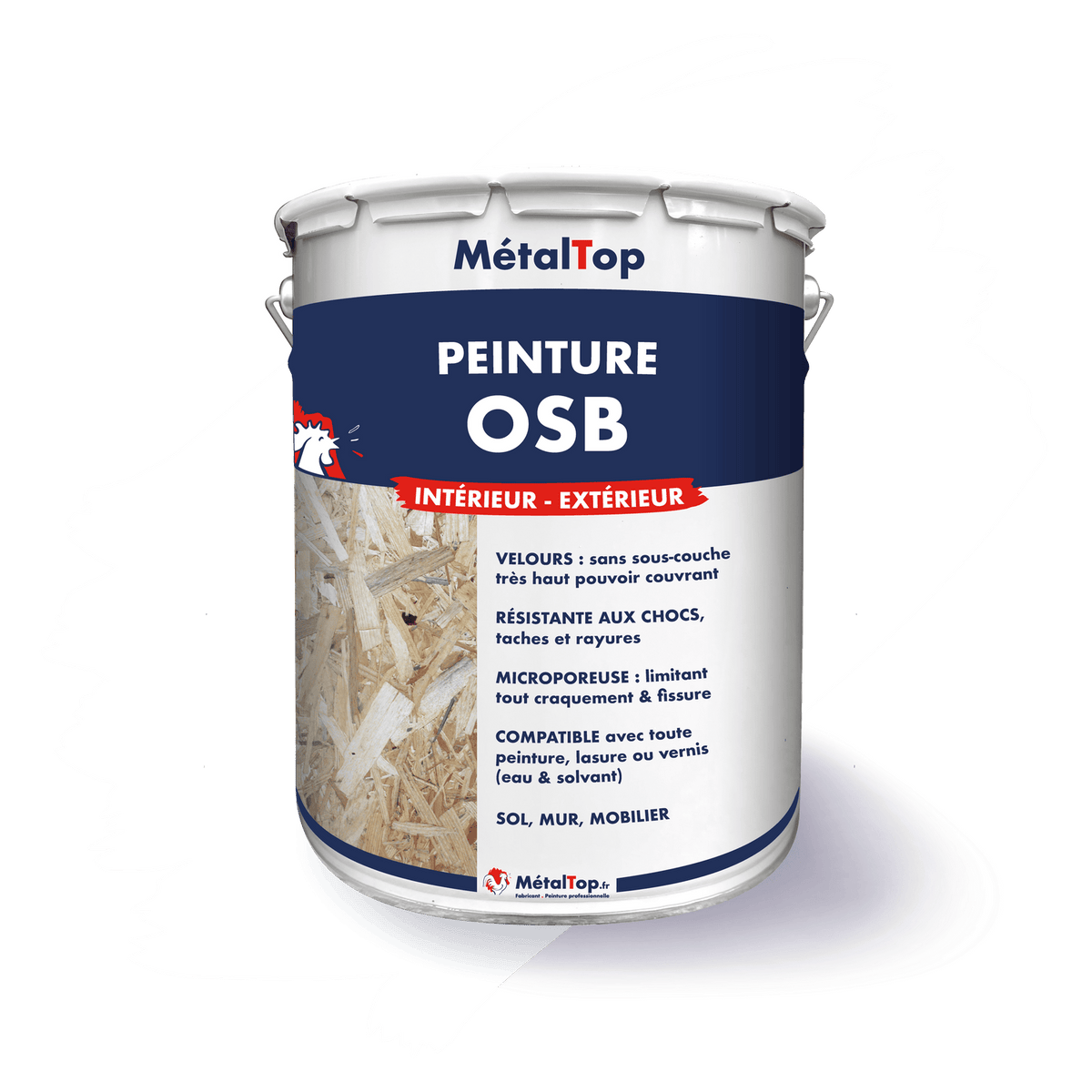 Pot de peinture MétalTop pour OSB, usage intérieur et extérieur, finition velours