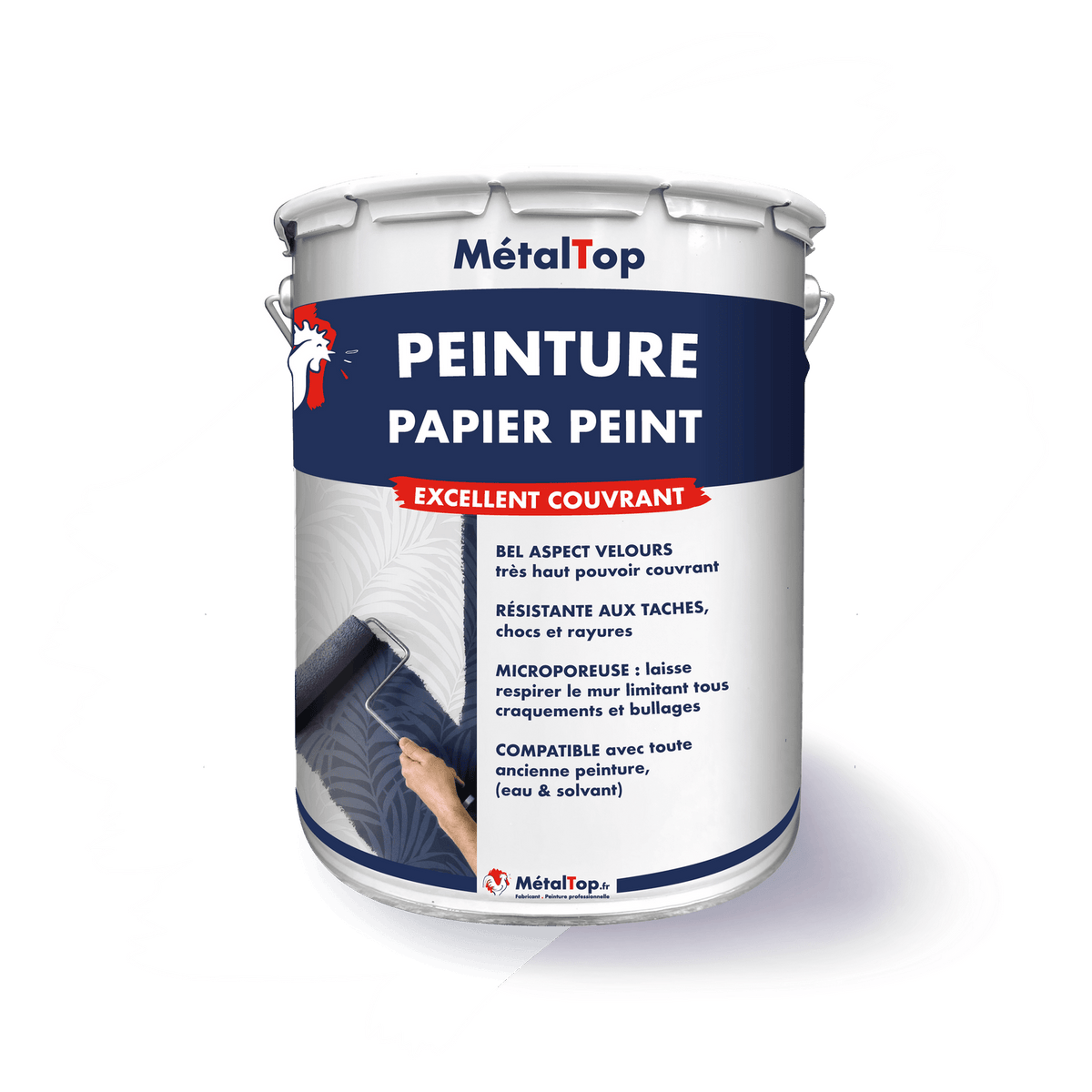 Pot de peinture MétalTop pour papier peint, finition velours, excellent couvrant