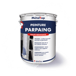 Pot de peinture MétalTop Parpaing haute résistance, blanc, illustré sur un mur en parpaing