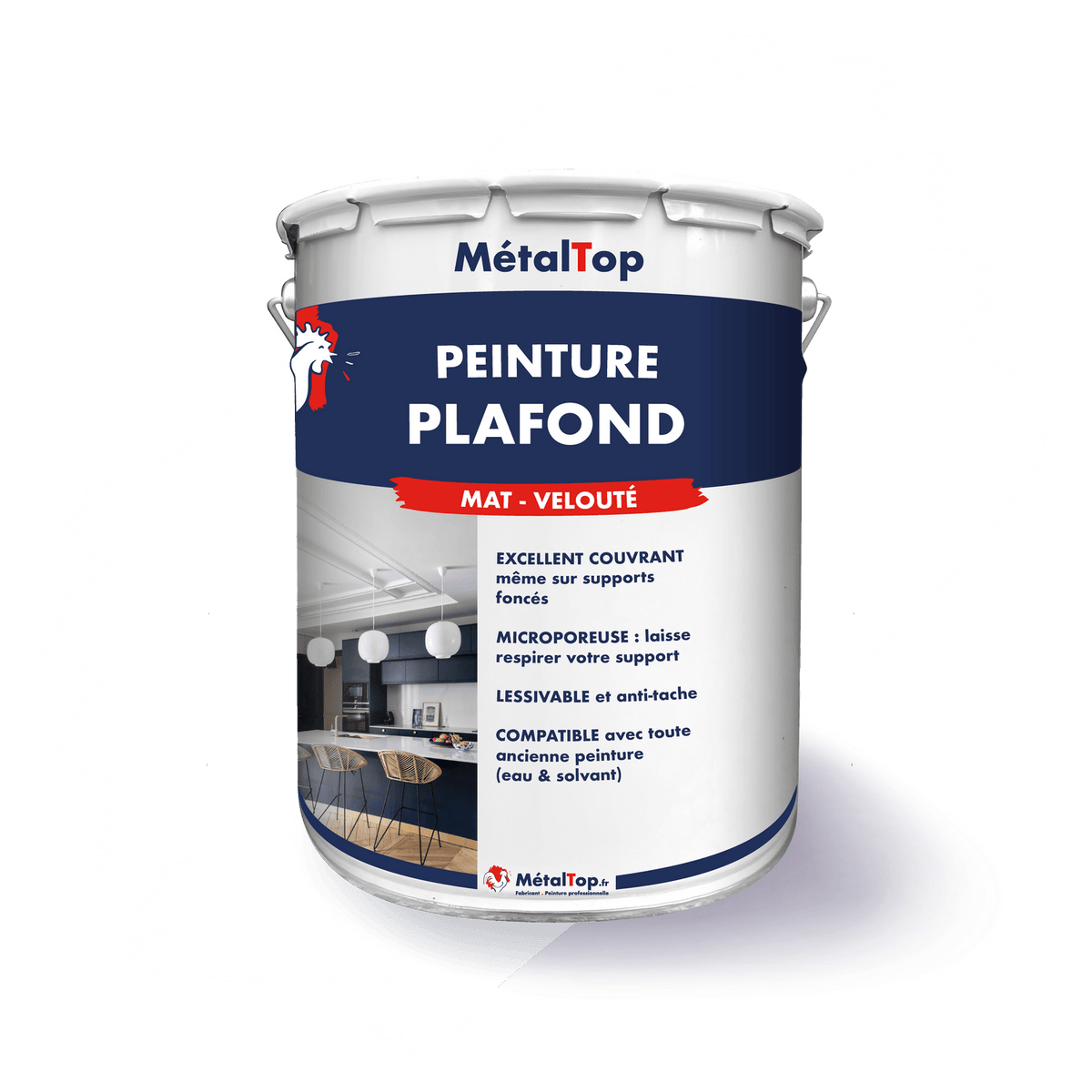 Pot de peinture MétalTop pour plafond, finition mat-velouté, excellent couvrant et lessivable