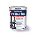 Pot de peinture MétalTop Portail Fer antirouille brillant, devant une grille en fer forgé