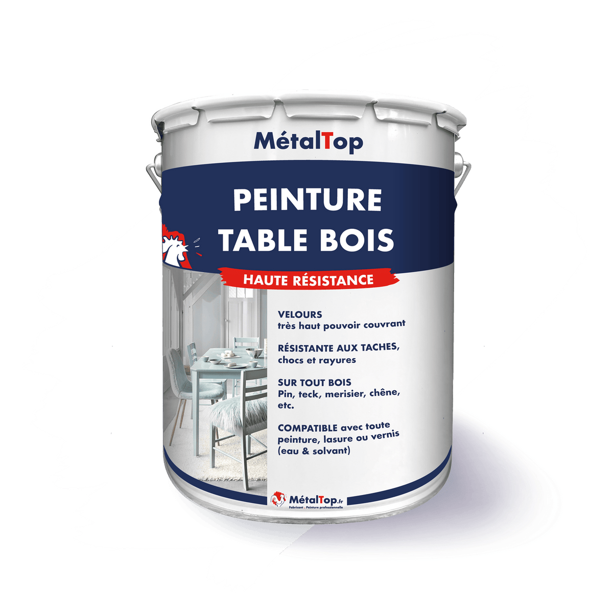 Pot de peinture MétalTop pour table en bois, haute résistance, finition velours