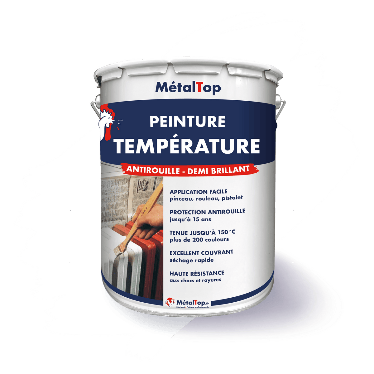 Pot de peinture température MétalTop antirouille demi brillant pour radiateurs